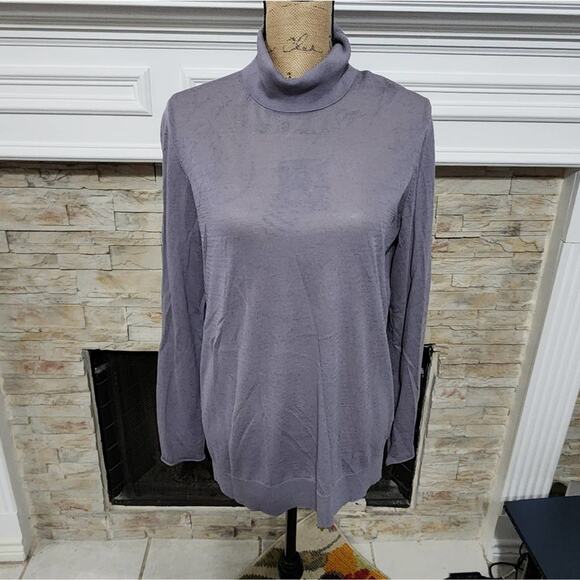 COS silver Grey slightly sheer‎ finely woven mock turtleneck sweater size large - Picture 1 of 6